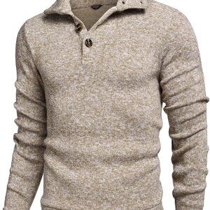 Versatile Men's Light Khaki Thermal Pullover - Perfect for Any Occasion, Large